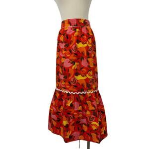 Farm Rio Tiered Flare-Hem Printed Midi Skirt in Red Fruit Multi XL NWT